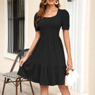 Summer Casual Square Collar Short Sleeve Dress Women Clothing Qube