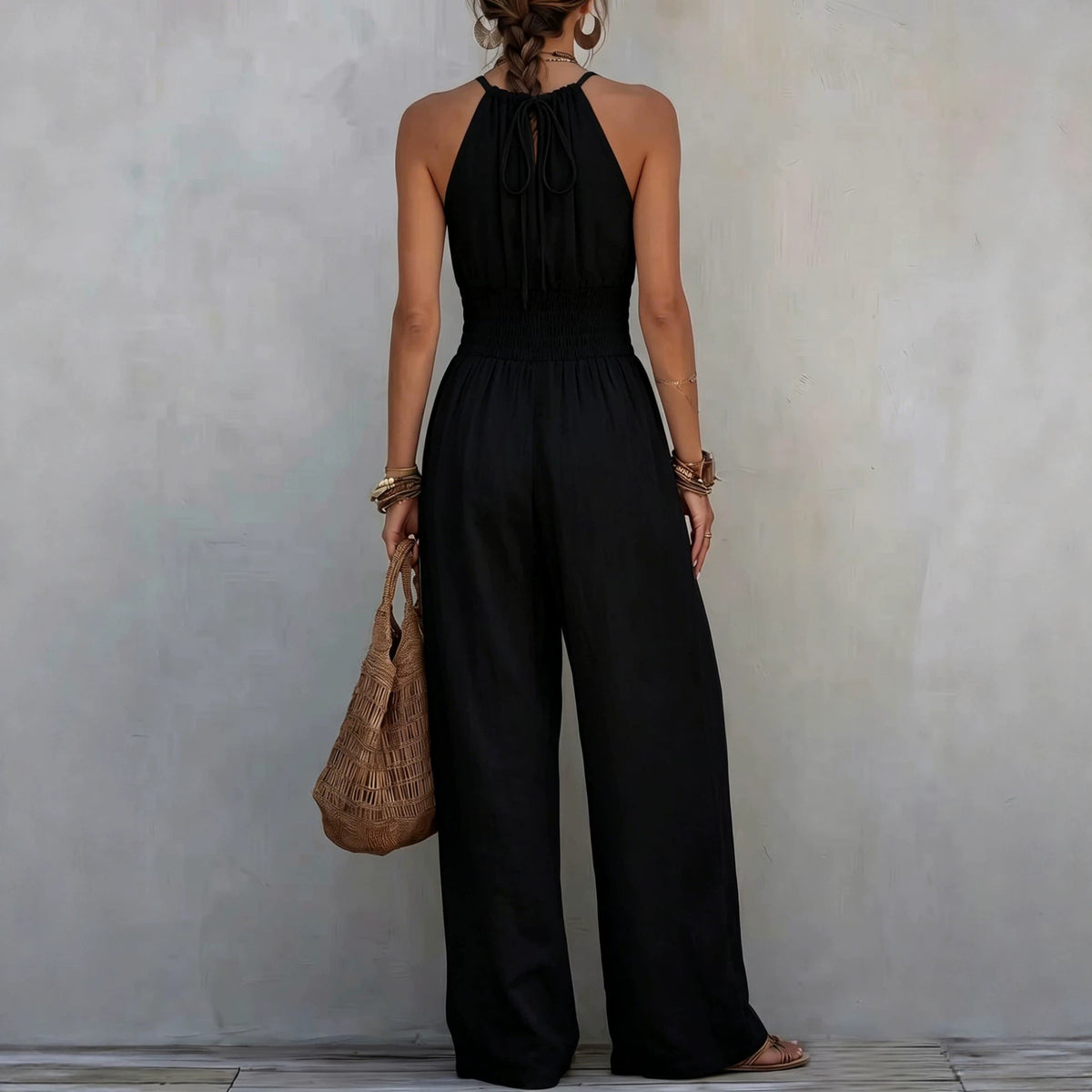 Bohemian Jumpsuit Sexy Sleeveless Strap Halter Casual Wide Leg Trousers Venly
