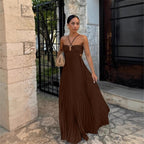 Summer Solid Color Tube Top Pleated Sleeveless Sling Dress XUYUN