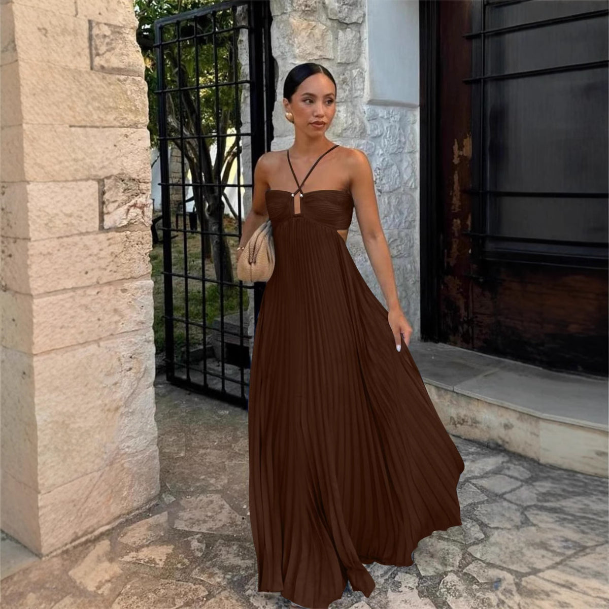 Summer Solid Color Tube Top Pleated Sleeveless Sling Dress XUYUN