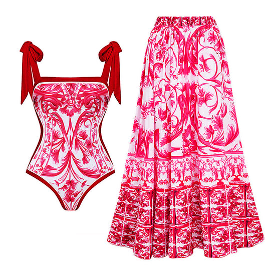 Traje de baño sexy de doble cara para mujer, traje de baño conservador para vacaciones de primavera, conjunto de falda cruzada