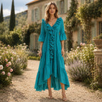 Women Summer Ruffled V neck Dress French Vacation Beach Sun Protection Dress Dio