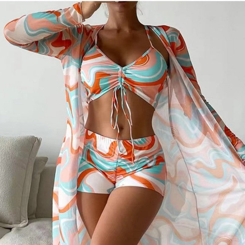 Traje de baño para mujer, bikini dividido de tres piezas, traje de baño sexy de cintura alta