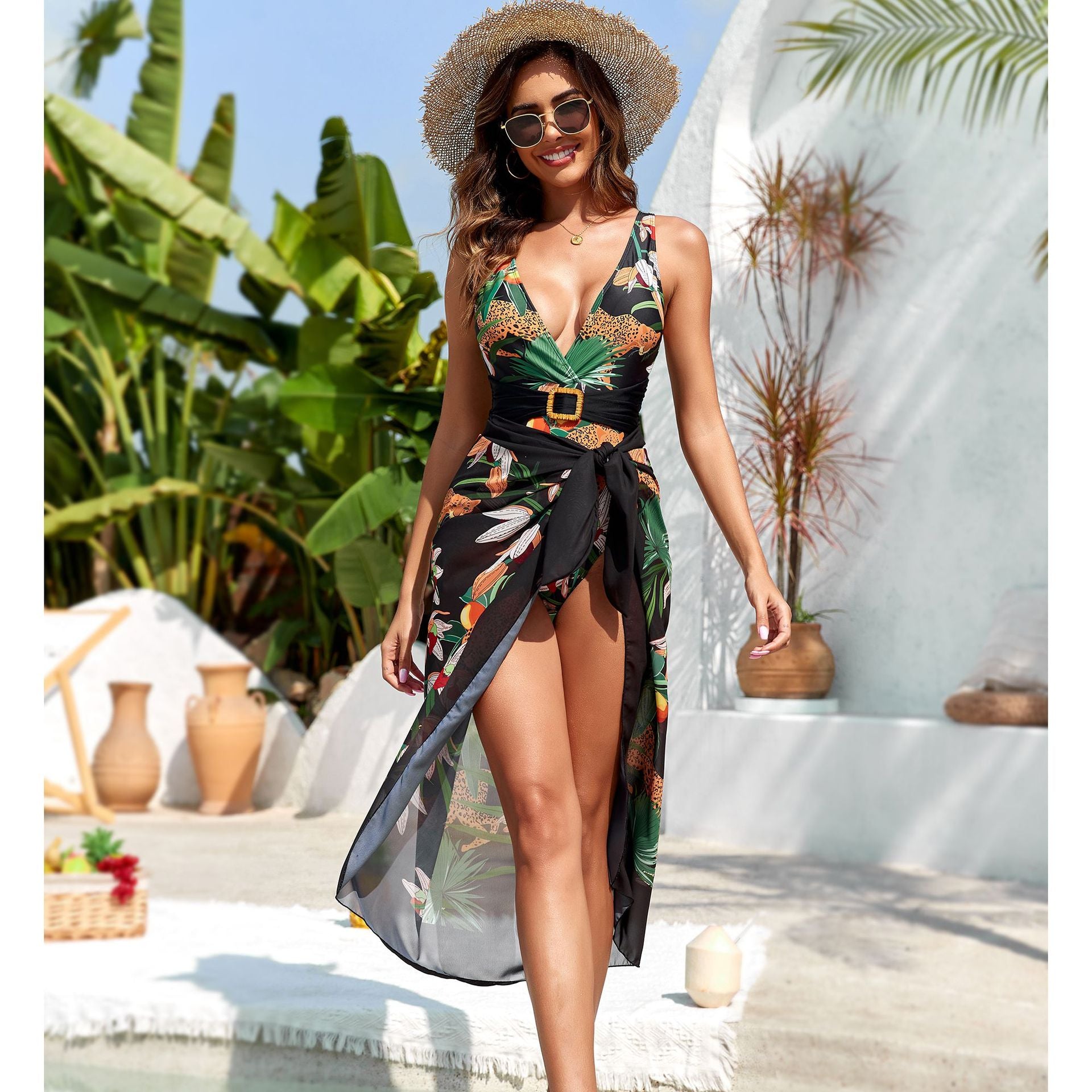 Traje de baño de una pieza estampado Traje de baño Falda de gasa Traje de baño de dos piezas