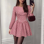 Christmas French Vintage Backless Bow Plaid Dress HUNDRED