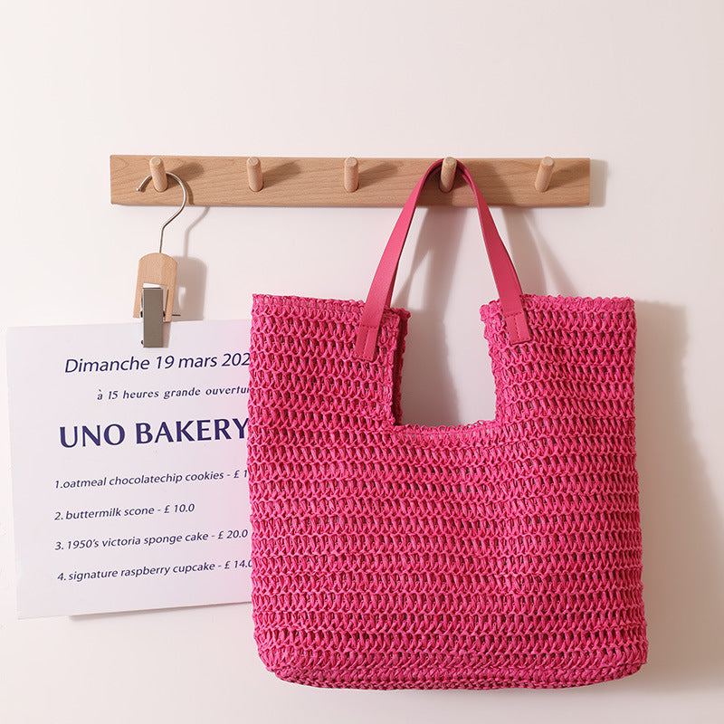 Shoulder Straw Bag Simple Large Capacity Portable Straw Bag Woven Bag Seaside Vacation Beach Bag Women Bag EaseWoven