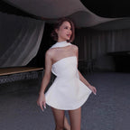 Women Clothing Autumn French Sexy Wind Ribbon Tube Top Solid Color Dress for Women Burgatti
