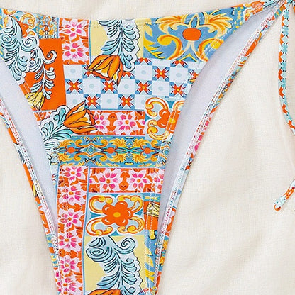Bikini de copa triangular con estampado de encaje sexy traje de baño para mujer