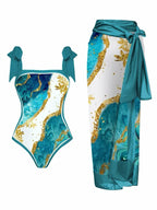 Traje de baño de gasa con estampado multicolor, traje de baño de una pieza con protección solar