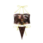 Sexy Floral Contrast Color Sexy Bodybuilding Halter Small Tube Top Stitching Tied T Back WOOYI