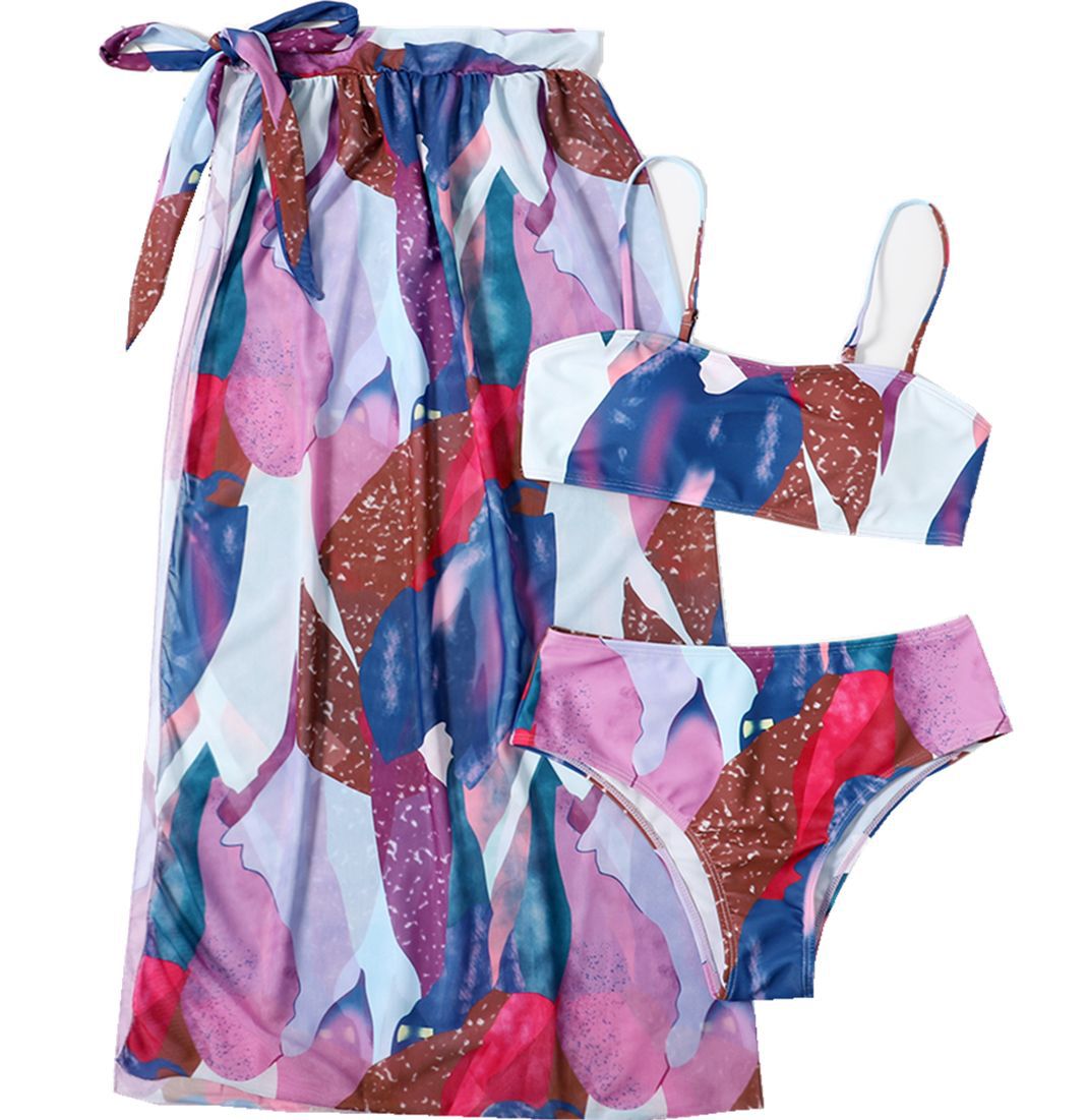 Bikini triangular de malla para mujer, conjunto de tres piezas con estampado sexy, traje de baño dividido