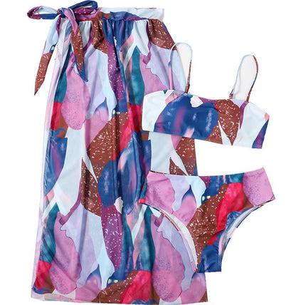 Bikini triangular de malla para mujer, conjunto de tres piezas con estampado sexy, traje de baño dividido