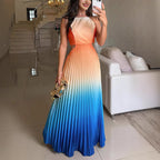 Sleeveless Pleated Backless Gradient Color Dress Gemi