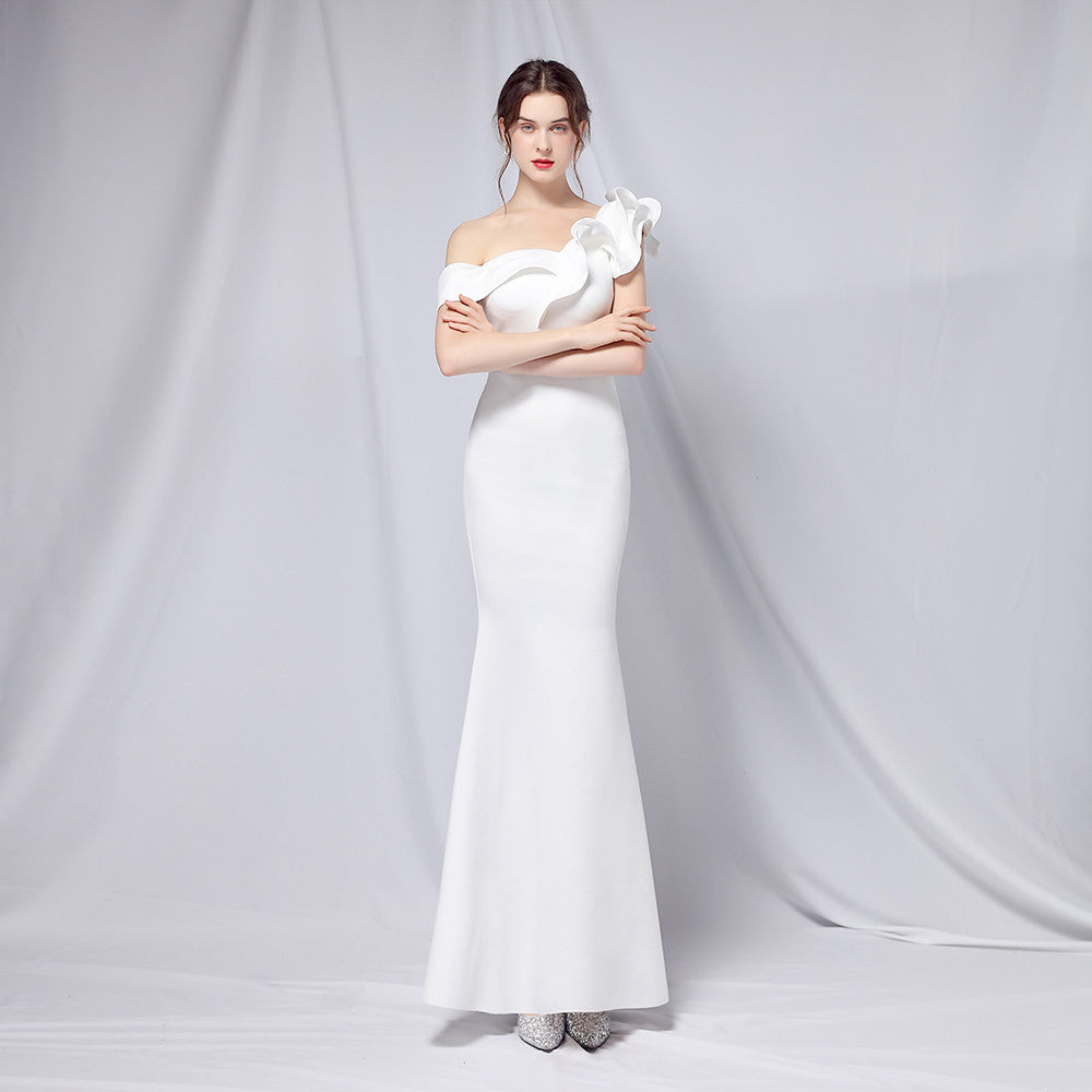 Vestido de noche con hombros descubiertos para banquete, maxivestido de fiesta largo, elegante, ajustado, sexy, con cola de pez, vestido formal