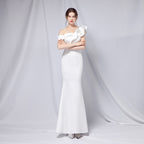 Vestido de noche con hombros descubiertos para banquete, maxivestido de fiesta largo, elegante, ajustado, sexy, con cola de pez, vestido formal