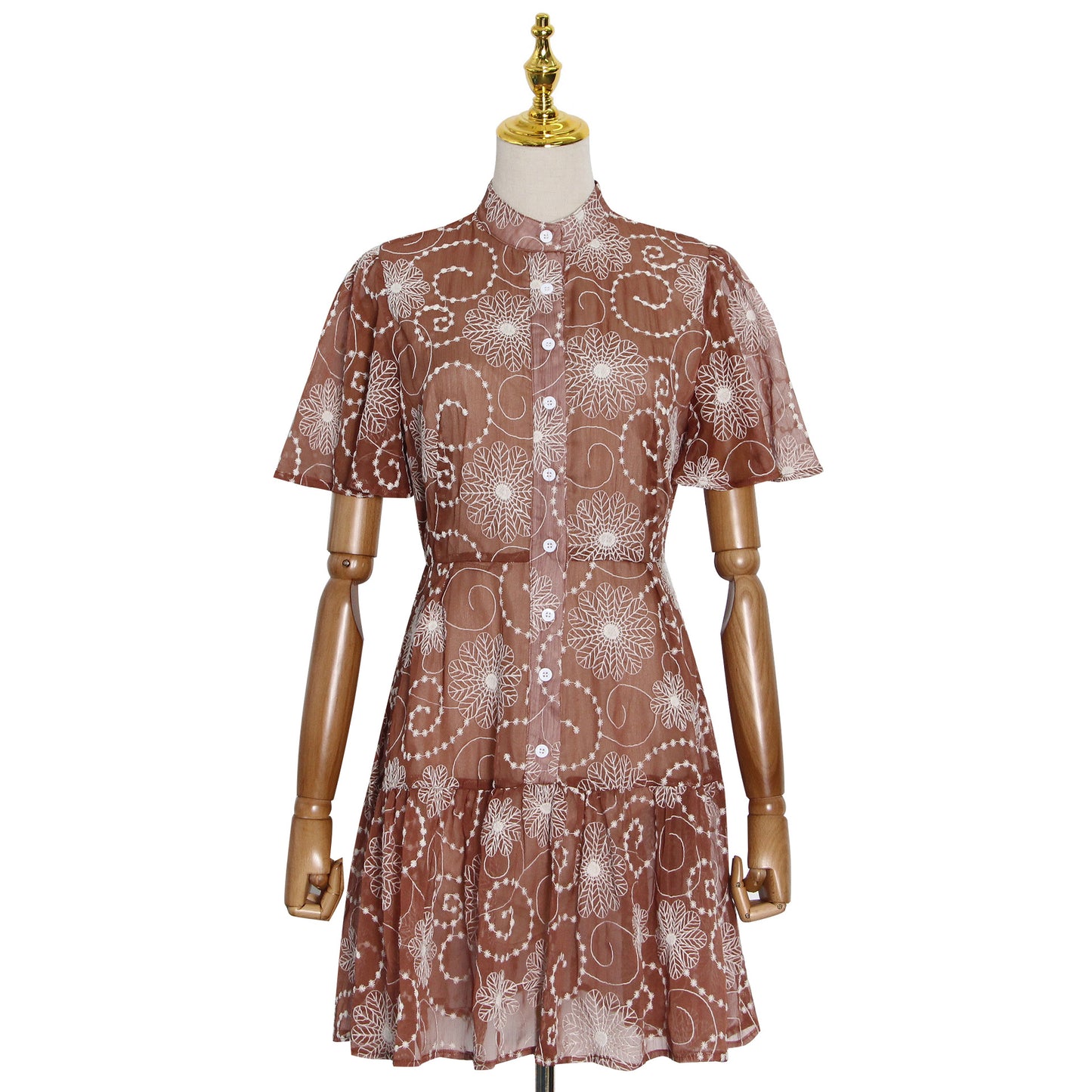 Early Spring Elegant Stand Collar Short Sleeve Printed Short Dress Plus Size Tiered Dress BOCAS