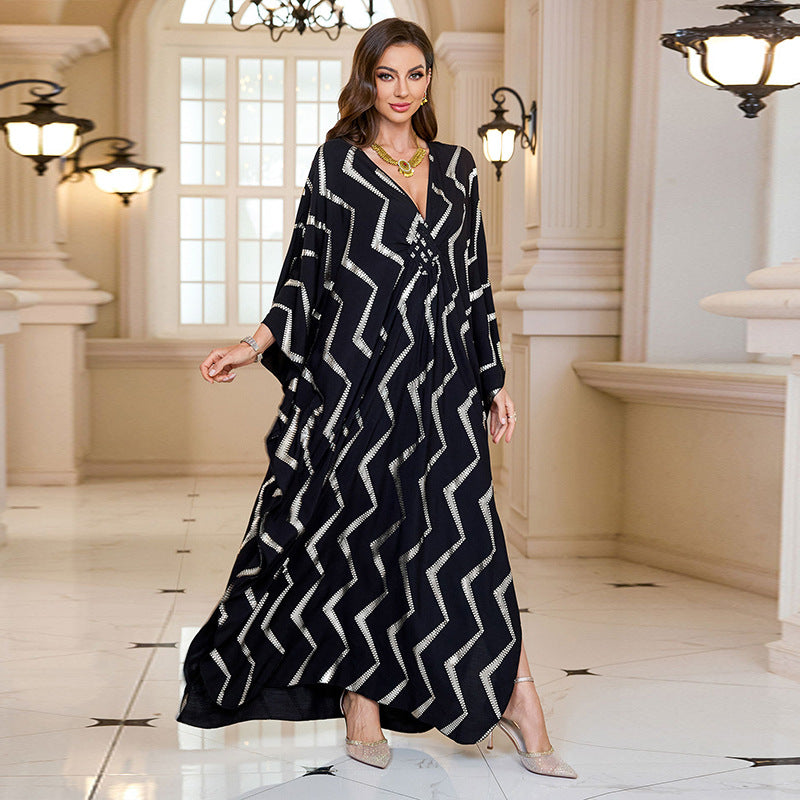 Silver Rayon Positioning Printing Beach Outerwar Dress Women Holiday Maxi Dress Swimsuit Blouse EvenStar