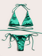 Bikini Doble Bikini Traje de Baño Sexy Traje de Baño Sexy Mujer Traje de Baño Atado Color Sólido