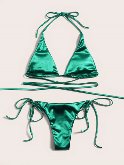 Bikini Double Bikini Sexy Swimsuit Sexy Swimsuit Women Tied Swimsuit Solid Color