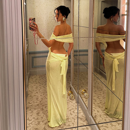 Spring Women Solid Color Sexy Sheer Mesh Design Backless Sheath Dress YIMAIL