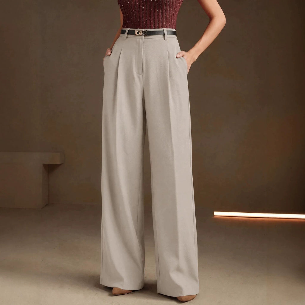 Summer Office Straight Old Money High Waist Drooping Casual Work Pant High Sense Wide Leg Slimming Women Pants（No Belt） EverBillion