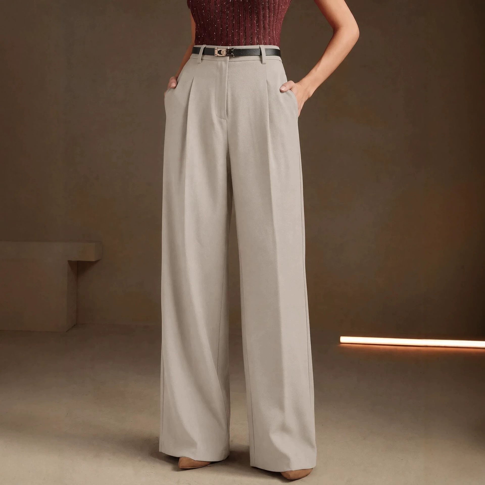 Summer Office Straight Old Money High Waist Drooping Casual Work Pant High Sense Wide Leg Slimming Women Pants（No Belt） EverBillion