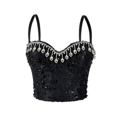 Rhinestone Tassel Boning Corset Corset Party Sequ Camisole Slim Fit Slim Sexy Boning Corset Tube Top