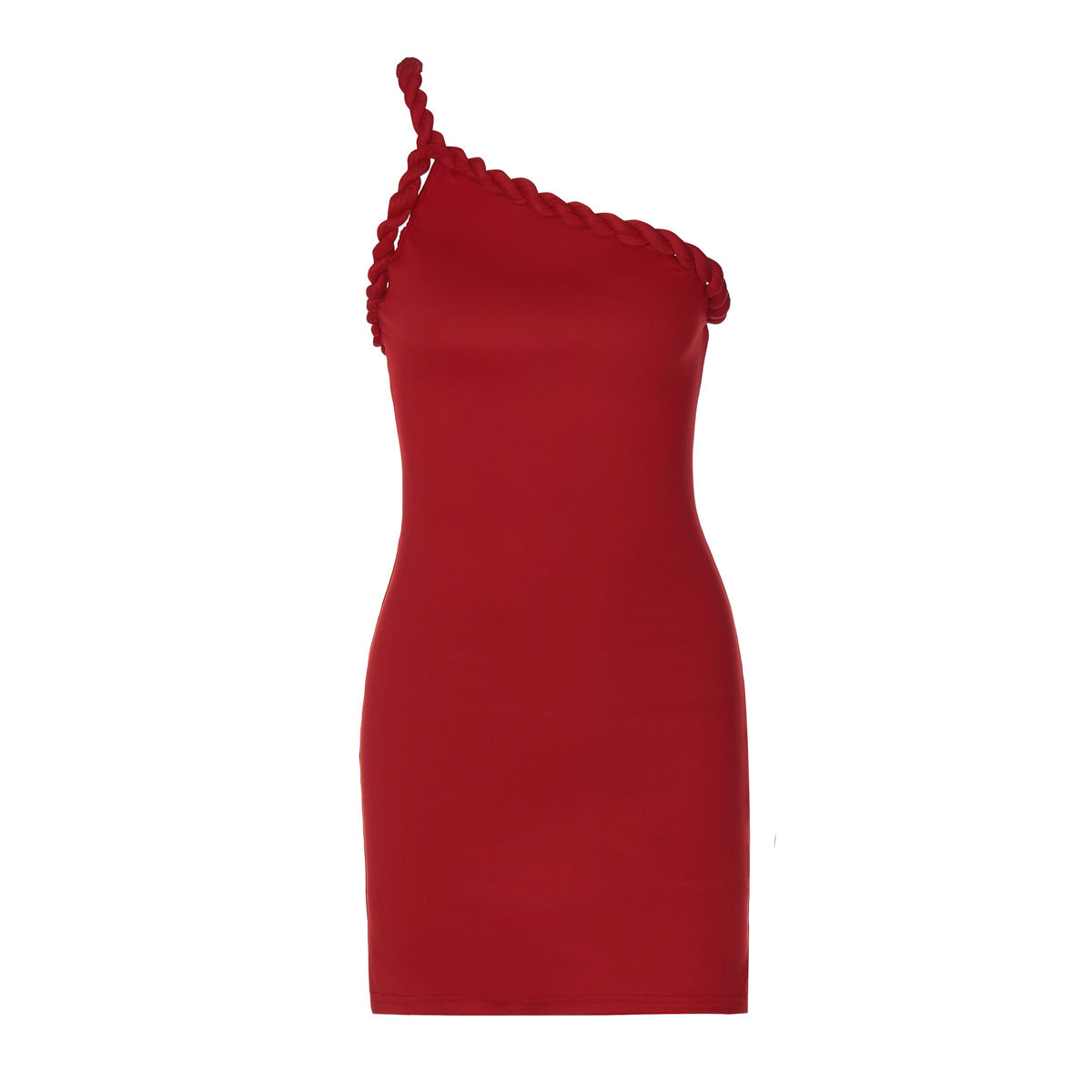 Women Clothing Summer Sexy Backless Pleated One Shoulder Twist Hip Bag Dress Women