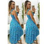 Spring Summer Pleated Strap Floral Dress Home Loose Lace up Large Swing Oyrina