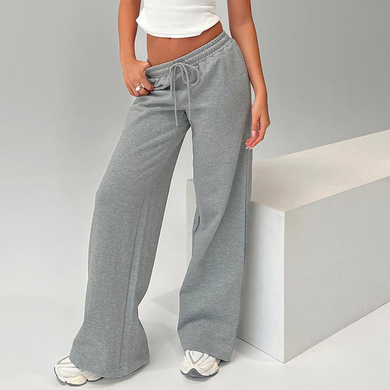 Women Wear Autumn Casual Loose Drawstring Tight Waist Solid Color Trousers BULLINGER