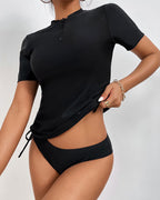 Traje de baño de una pieza con protección solar y manga corta, bikini triangular ajustado, deportivo, dividido