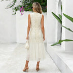 French Heavy Industry Jacquard Embroidery Faux Two Piece Sleeveless Dress Women Niche Design Pleated Midi Dress Summer CYSM
