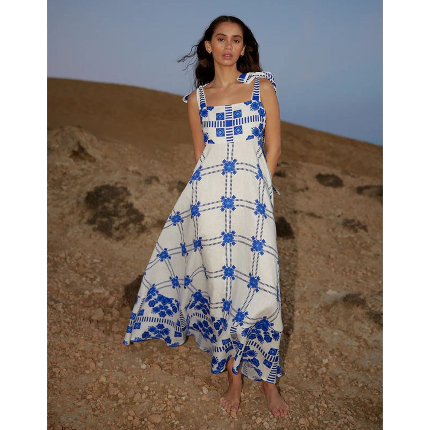 Summer Vacation Halter Spaghetti Straps Maxi Dress Sleeveless Printed Dress XUYUN