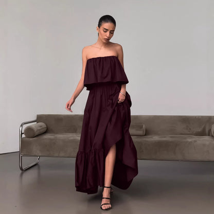 Spring Summer French Ruffled Tube Top Elegant Dress Women Office Elegant Dress FOREVEREIGHTEEN
