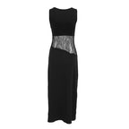 Summer Elegant Low Waist Lace Knitted See through Waist Baring Slim Fit Sleeveless Dress for Women FOREVEREIGHTEEN