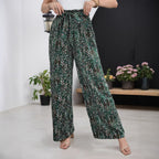 French Vintage Floral Bow Tied High Waist Drooping Wide Leg Pants Women Summer Loose Slimming Casual Pants Rogan