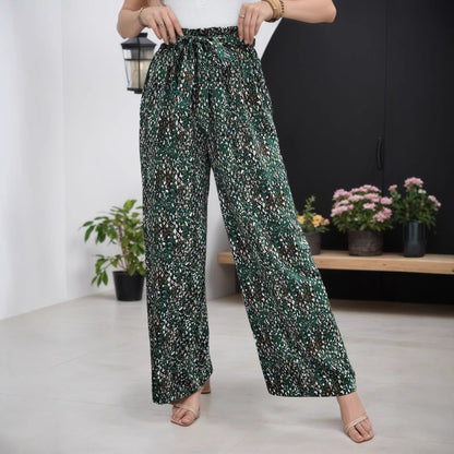 French Vintage Floral Bow Tied High Waist Drooping Wide Leg Pants Women Summer Loose Slimming Casual Pants Rogan