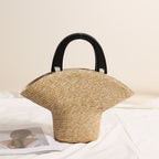 Wooden Portable Hat Straw Bag Fresh Straw Woven Bag Vacation Beach Bag Women Bag EaseWoven