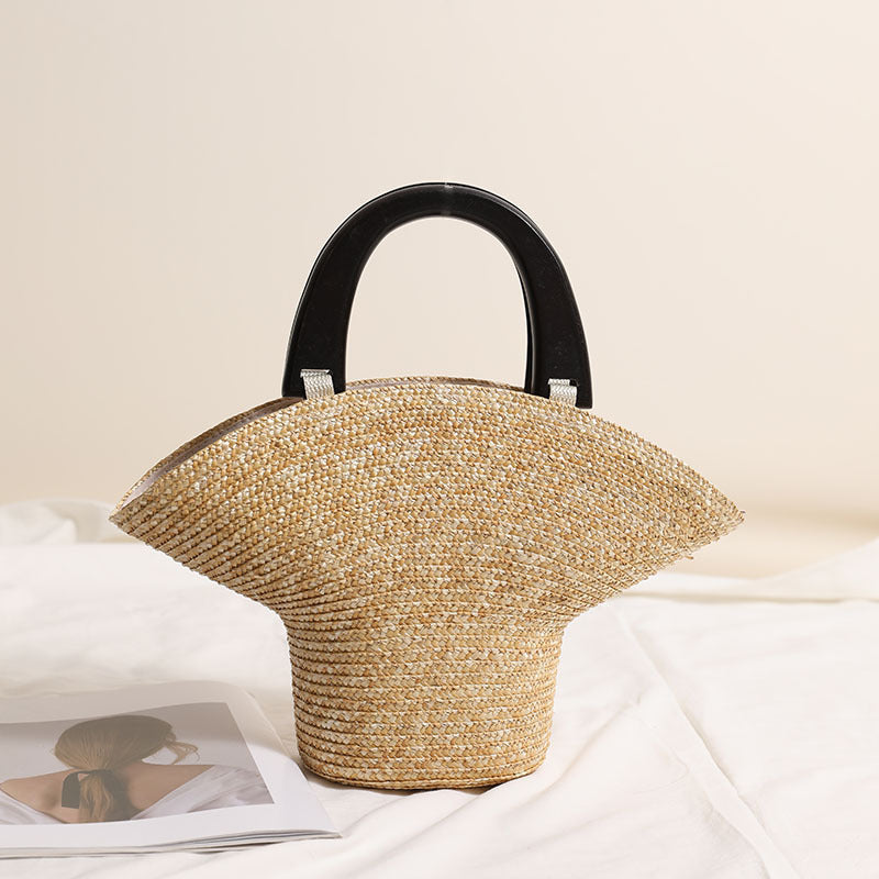 Wooden Portable Hat Straw Bag Fresh Straw Woven Bag Vacation Beach Bag Women Bag EaseWoven
