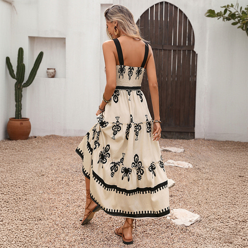 Women Retro Vacation Cami Dress Ethnic Print Dress HUNDRED
