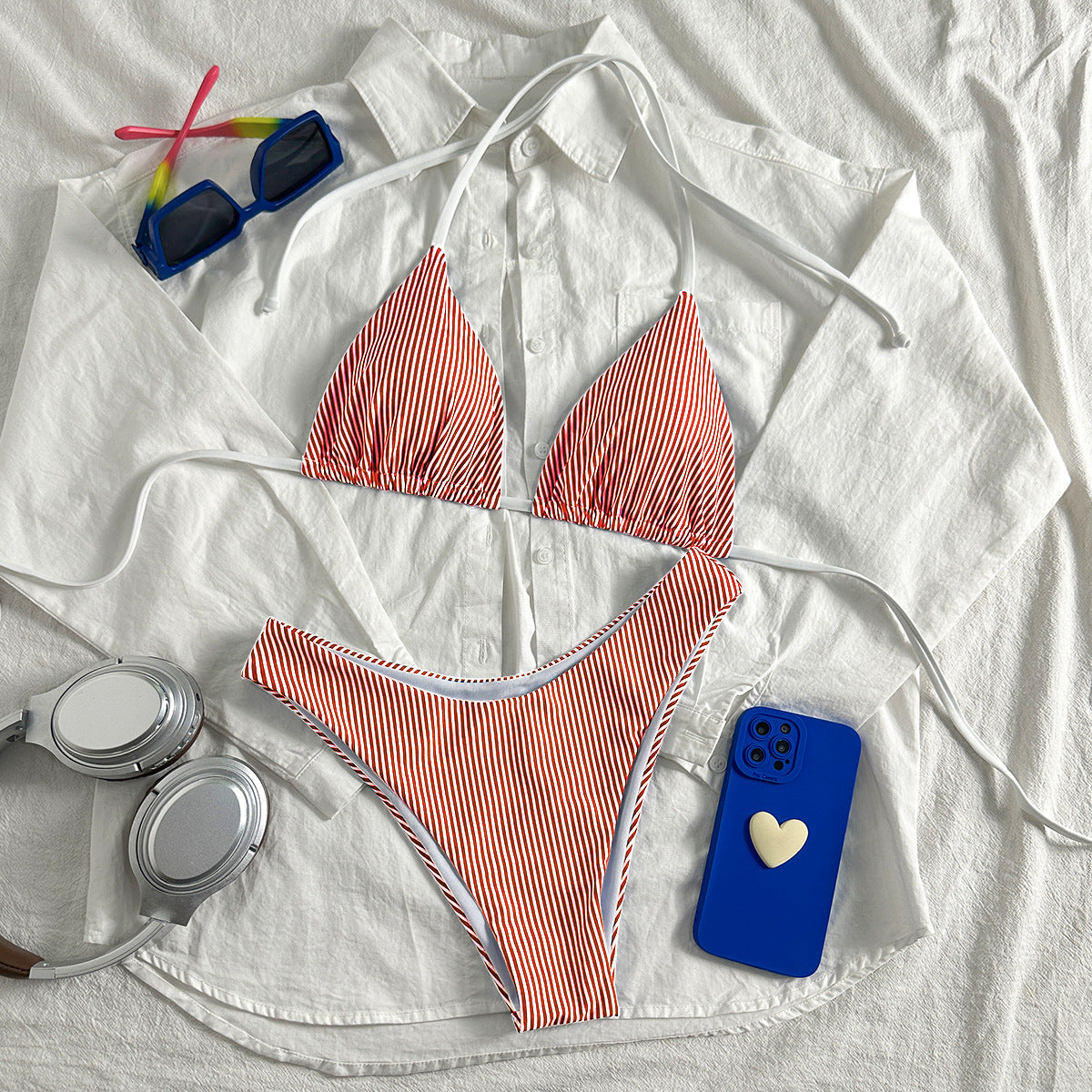Split Swimsuit Sexy Women Fission Swimsuit Striped Printed Swimsuit