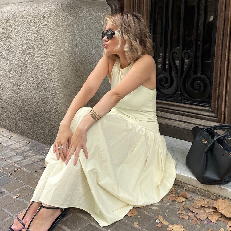Summer French Sleeveless Vest Dress High Grade Slimming Pleated Stitching Casual Dress Kigali