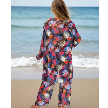 Conjunto de cuatro piezas para mujer, traje de baño de manga larga, blusa, pantalones de protección solar, bikini