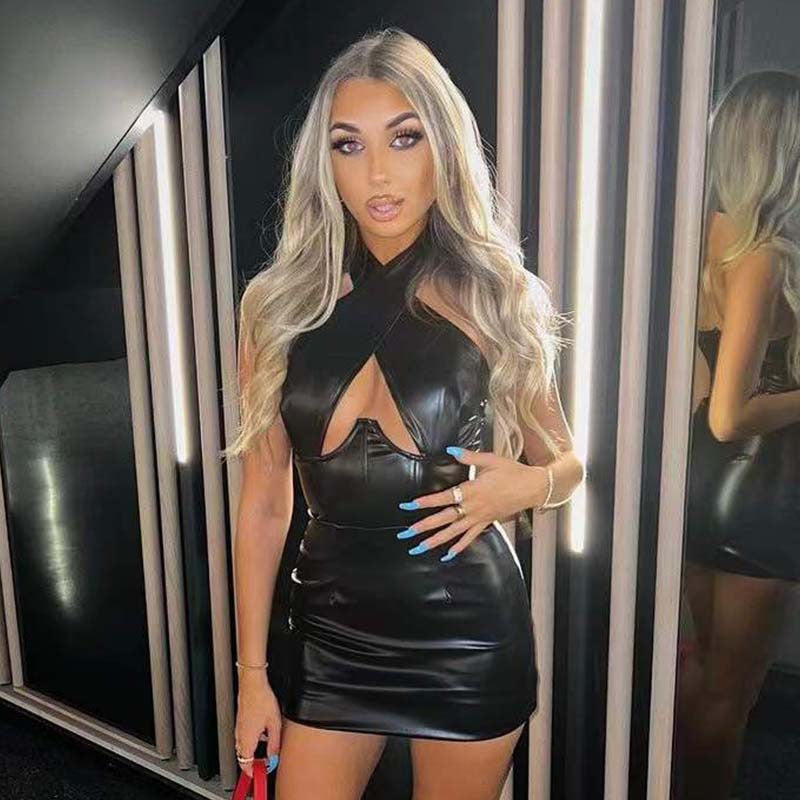 Autumn Winter Popular Halter Sexy Topless Slimming Sheath Sleeveless Dress Women SaturdayNight