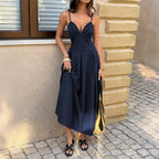 Spring Summer Women Clothing Elegant Graceful Sling Deep V Plunge Large Swing Dress Women CKK