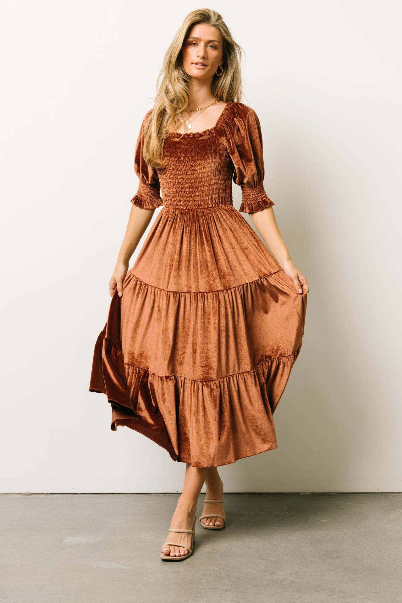 Spring Summer Gold Velvet Square Collar Ruffles High Waist Tight Office Dress DREAMCHIN