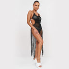 Sexy Hand Crocheting One Piece Tassel Beach Dress Backless Beach Bikini Cover up Sun Protective Clothing Mangar