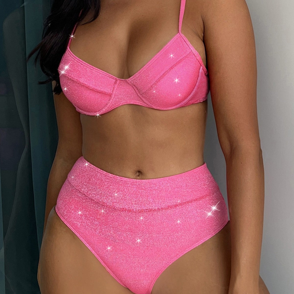 Women Seperated Swimwear Gold Silver Silk Sexy Steel Bracket High Waist Flash YatHin