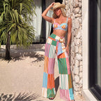 Bikini Color Striped Steel Bracket High Waist Split Swimsuit for Women ShineRealm
