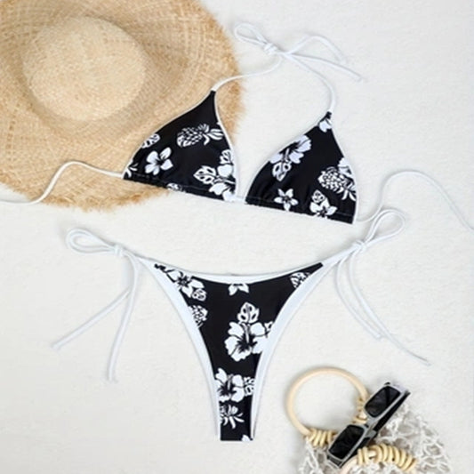Bikini triangular con estampado floral para mujer, traje de baño sexy dividido para playa
